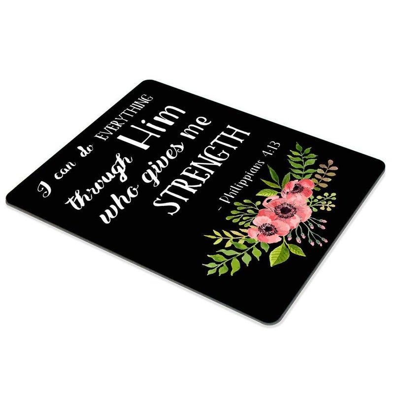 SSOIU Mouse Pad Pink Watercolor Flowers Art Bible Verse Scripture Quotes Philippians - I Can Do Everything Through Him Who Gives Me Strength - Image 3
